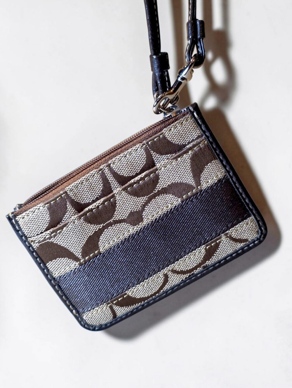 Coach Brown & Cream Signature Card Holder Wristlet